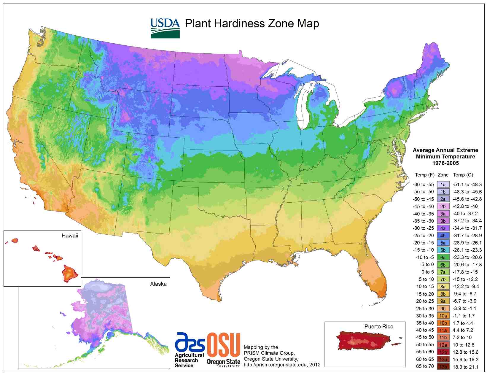 Map of USDA climate zones